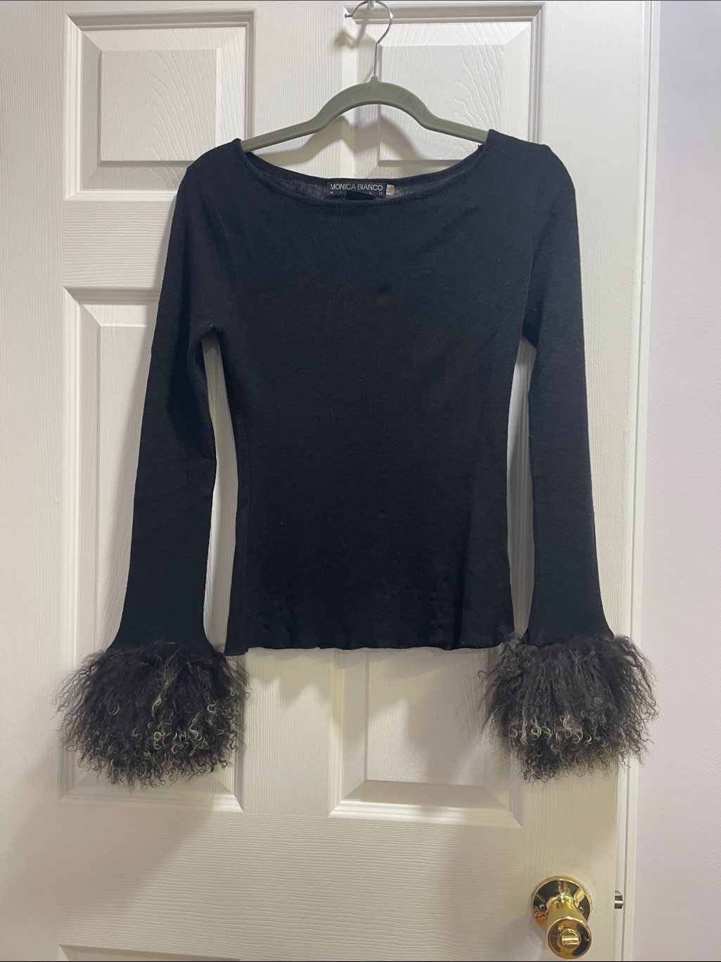 Black Long-Sleeve Top With Fur Cuffs